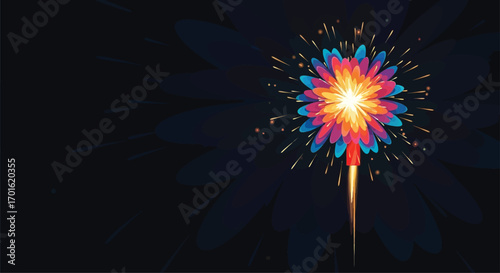 Colorful Firework Exploding in the Night Sky.