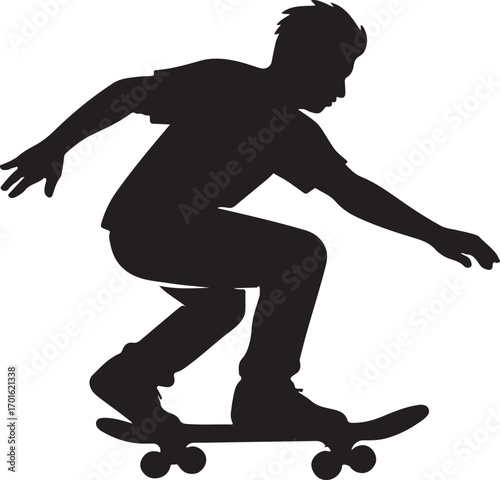 Silhouette vector of a skateboarder performing tricks, ideal for extreme sports and urban designs.