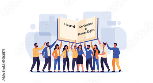 Diverse Group of People Holding Up the Universal Declaration of Human Rights.