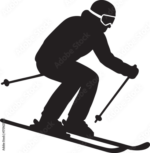 Silhouette vector of a skier in action, perfect for winter sports, snow, and adventure designs.
