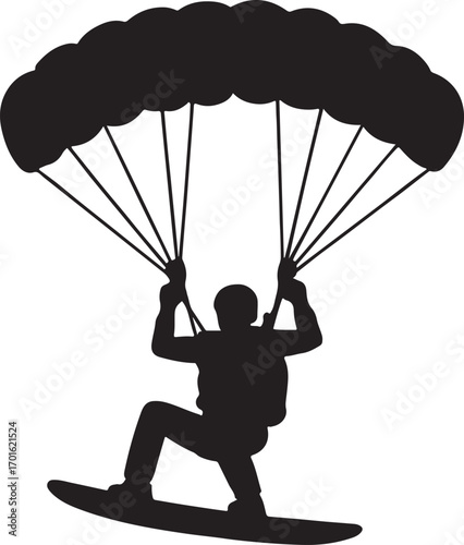 Silhouette vector of a skydiver in freefall, perfect for extreme sports and adventure designs.