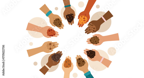Diverse Hands Holding Soil Samples in Circle Unity Concept.