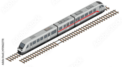Modern isometric train on railway track