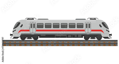Modern flat design high-speed train on tracks with red stripe