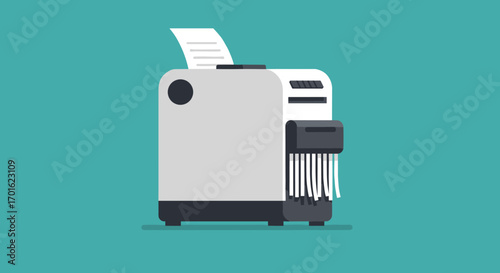 Modern paper shredder on teal background with document and minimalist design