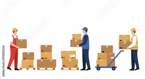 Workers handling boxes in warehouse setting with efficient logistics