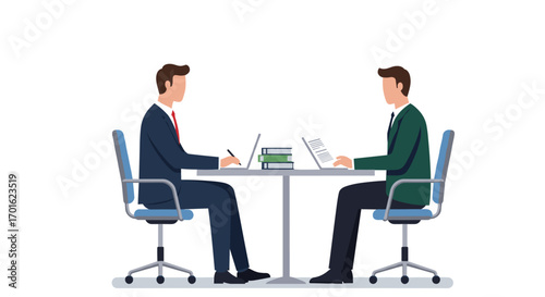Business meeting concept with two professionals working at a table