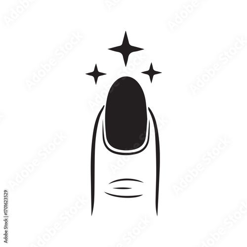 Manicure icon with sparkling polished nail, perfect fingernail glyph symbol for beauty salon.
