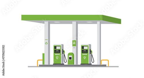 Eco-friendly fuel station design with green energy pumps