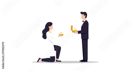 Role reversal proposal: man receiving ring in modern engagement scene