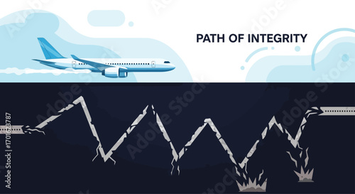 Airplane Flying Over Stock Market Graph Path of Integrity.