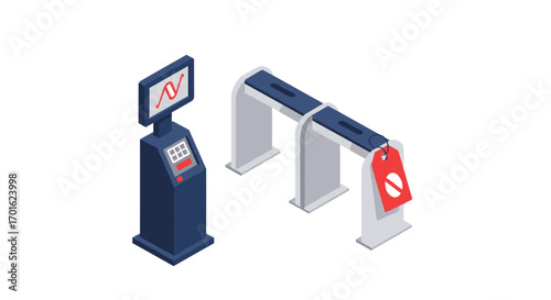 Isometric security checkpoint with turnstile and no entry tag for access control