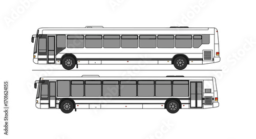 Side views of modern public transport bus in linear style