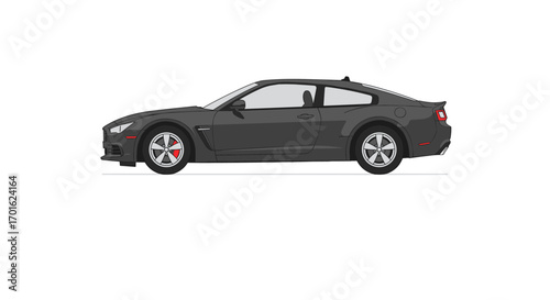 Sleek flat design coupe car with red brake calipers side view art
