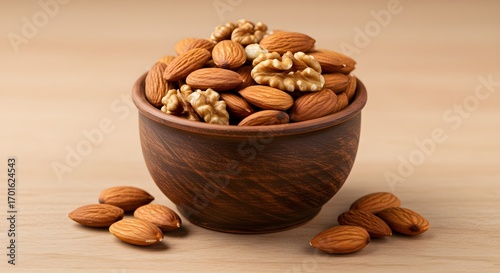 Almonds and walnuts in bowl