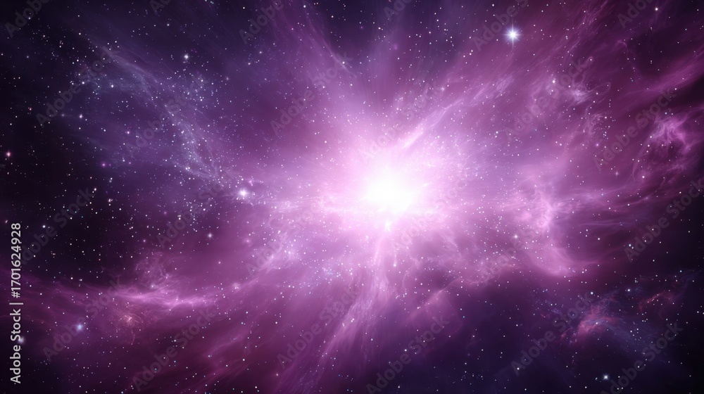 Fototapeta premium Cosmic Nebula Burst: Vibrant Deep Space Galaxy with Stars and Purple Hues for Sci-Fi Backgrounds