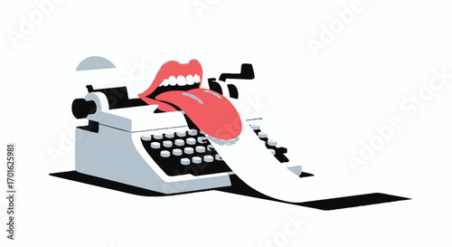 Creative writing concept with a typewriter and a mouth.