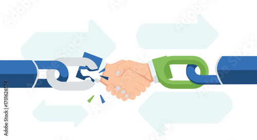 Broken Chain Link Handshake Symbolizing Partnership and Agreement.