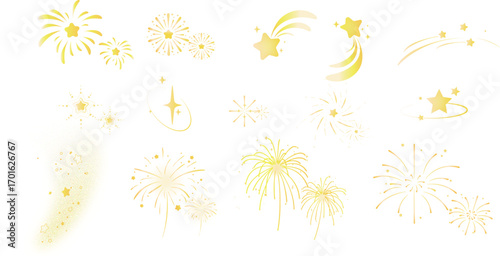 Collection of yellow star fireworks cutout-free materials