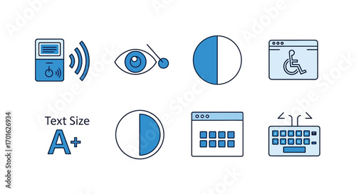 Collection of accessibility icons for digital interfaces.