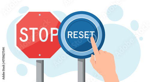 Stop and Reset Button Decision Making Concept.