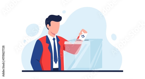 Man casting a vote in a ballot box illustration.