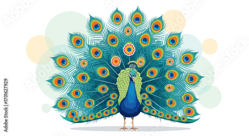 Beautiful Peacock Displaying Its Colorful Feathers.