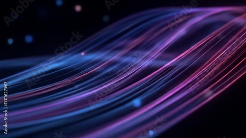 Abstract design featuring vibrant, flowing lines of light in a dark background.