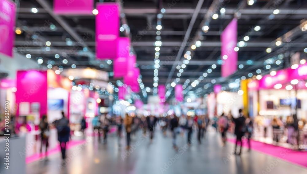 Naklejka premium Blurred view of a bustling exhibition hall