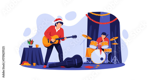 Musicians Performing Christmas Music on Stage.