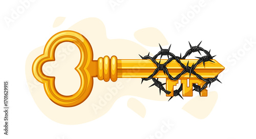 Golden Key with Barbed Wire Obstacle.