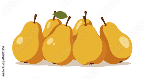 Fresh yellow pears with leaf on white background