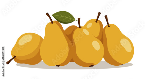 Fresh yellow pears with leaf on white background