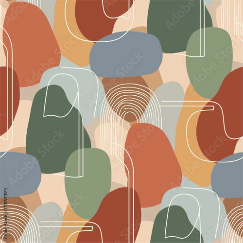 Abstract pattern with organic shapes and lines in earthy tones design element, seamless pattern, Stock royalty.