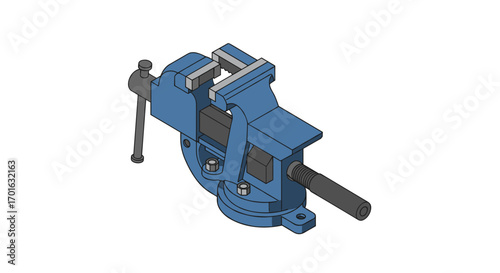 Isometric blue bench vise for workshop and industrial use