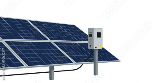 Modern solar panel array with electric control unit in clean energy design