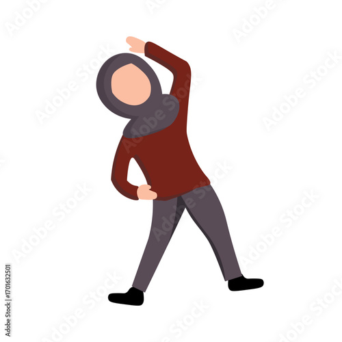 vector of a woman in hijab exercising, stretching, suitable for health and sports concepts