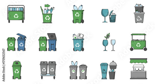 Recycling bin icons: waste management and environmental conservation