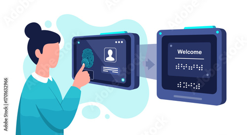 Person using fingerprint scanner for access control system.