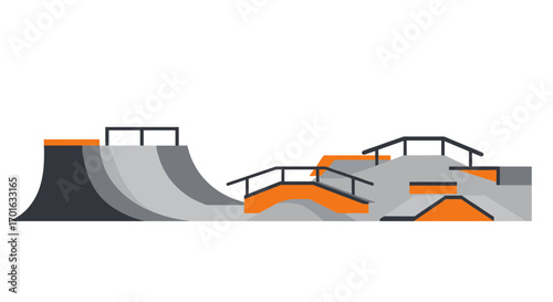 Minimalist skate park design with ramps and rails in urban style