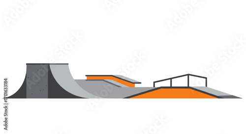 Modern skate park design featuring ramps and rails in minimalist style