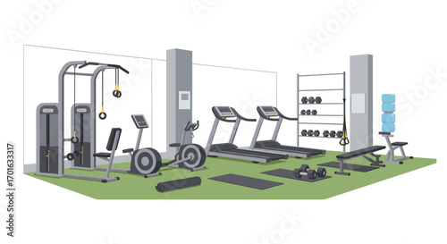 Modern home gym with fitness equipment in a minimalist interior design