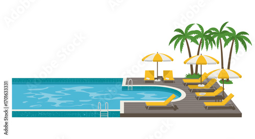 Tropical poolside retreat with sun loungers and palm trees for outdoor relaxation