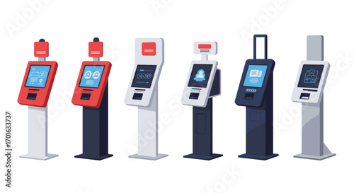 Modern flat design self-service kiosks collection for digital interfaces