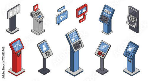 Isometric kiosk devices and information terminals in digital communication