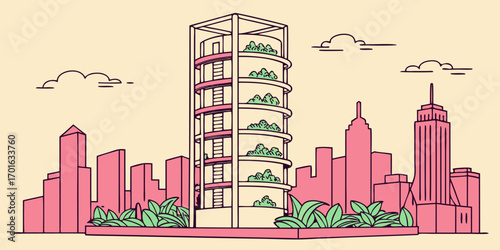 Futuristic Vertical Garden Skyscraper in a Vibrant Cityscape