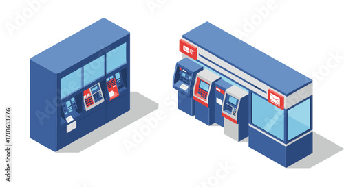 Isometric atm and mail kiosk design with postal service features