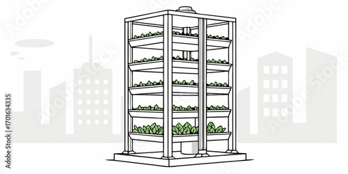 Vertical Farming Tower in a Cityscape
