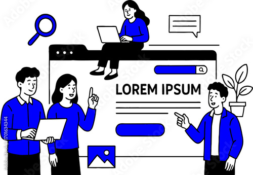 Landing page template for your business website with modern flat ilustration. Man and woman at work vektor character ilustration