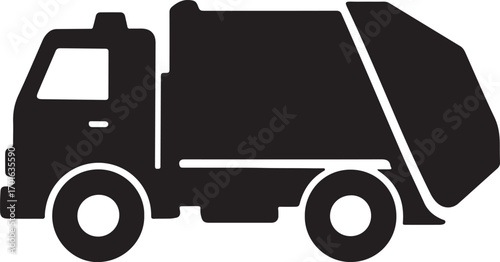 Garbage Truck Silhouette Side View Vector Illustration